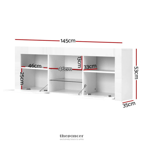 ARTISS ENTERTAINMENT UNIT TV CABINET LED 145CM WHITE ANGUS