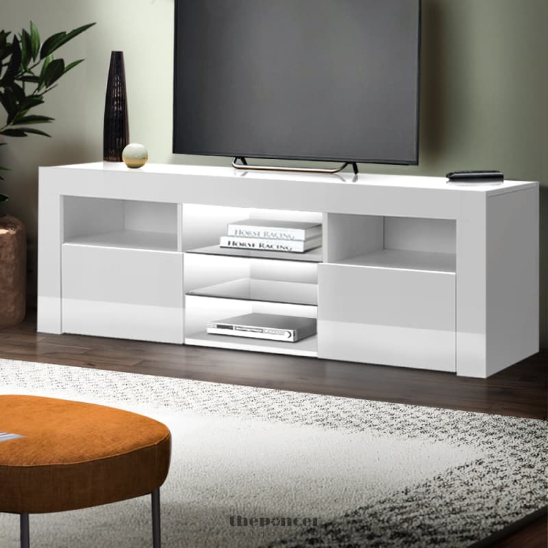 ARTISS ENTERTAINMENT UNIT TV CABINET LED 145CM WHITE ANGUS