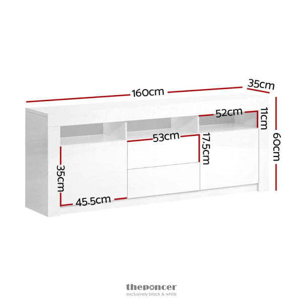 ARTISS ENTERTAINMENT UNIT TV CABINET LED 160CM WHITE ANNA