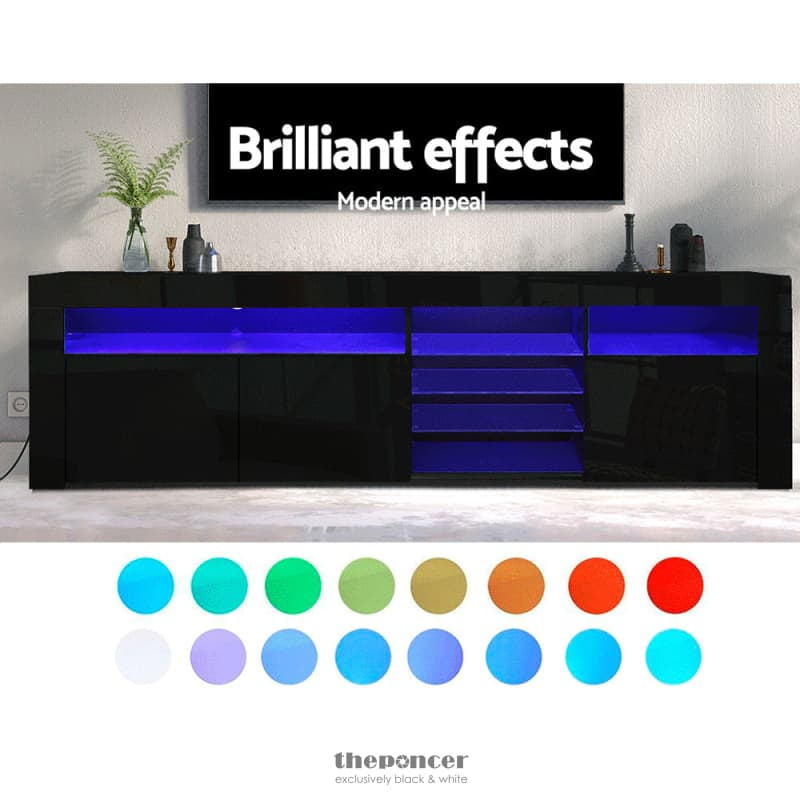 ARTISS ENTERTAINMENT UNIT TV CABINET LED 180CM BLACK BOBI