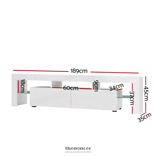 ARTISS ENTERTAINMENT UNIT TV CABINET LED 189CM WHITE ELO