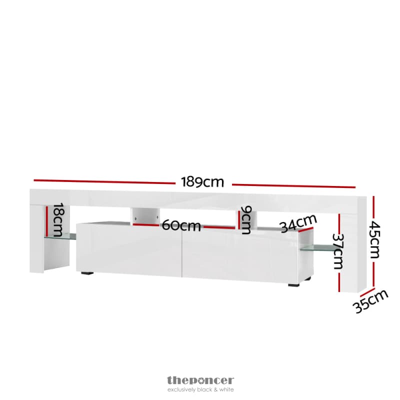 ARTISS ENTERTAINMENT UNIT TV CABINET LED 189CM WHITE ELO