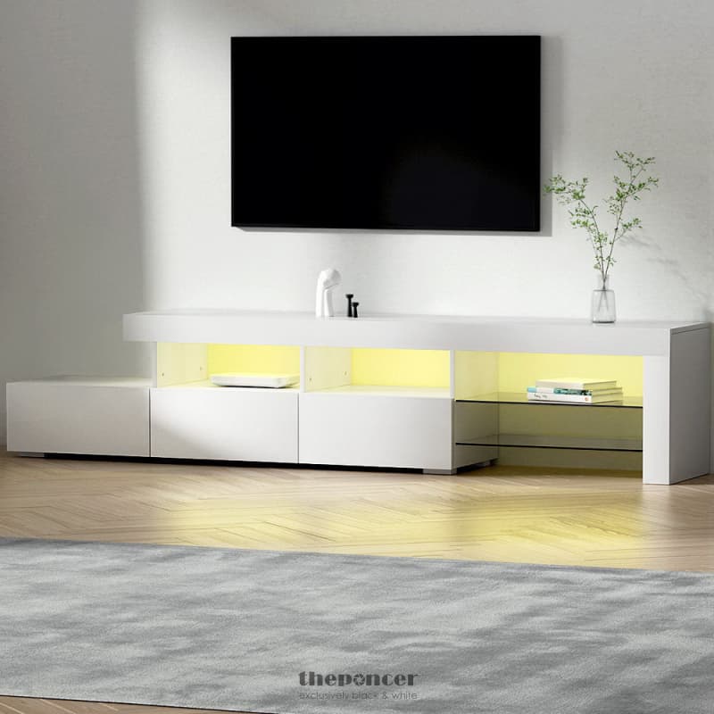 ARTISS ENTERTAINMENT UNIT TV CABINET LED 215CM WHITE CAYA