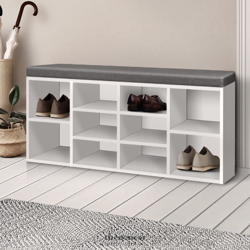 ARTISS FABRIC SHOE BENCH WITH STORAGE CUBES - WHITE