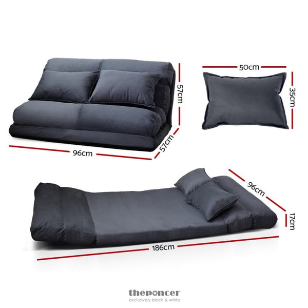 ARTISS FLOOR LOUNGE SOFA BED 2-SEATER CHARCOAL SUEDE