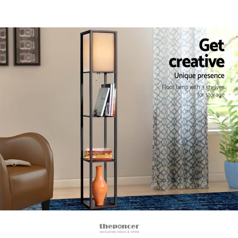 ARTISS LED FLOOR LAMP SHELF VINTAGE WOOD STANDING LIGHT