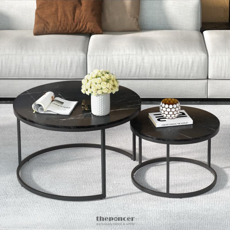 ARTISS NESTING COFFEE TABLE SET OF 2 MARBLE EFFECT TIKA