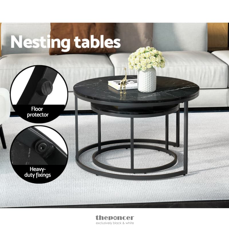 ARTISS NESTING COFFEE TABLE SET OF 2 MARBLE EFFECT TIKA