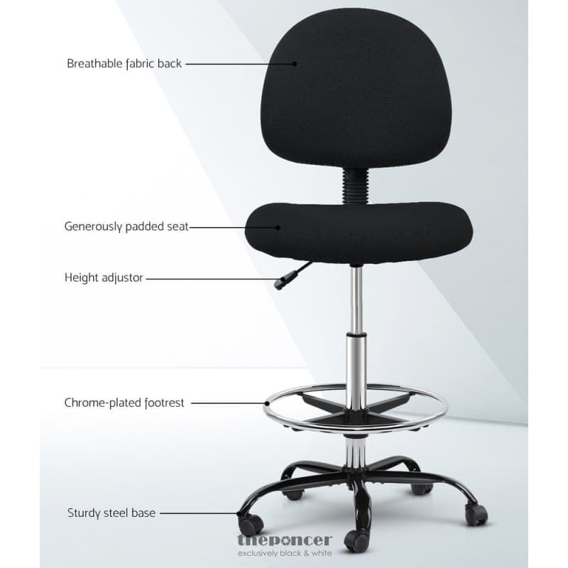 ARTISS OFFICE CHAIR DRAFTING STOOL FABRIC CHAIRS BLACK