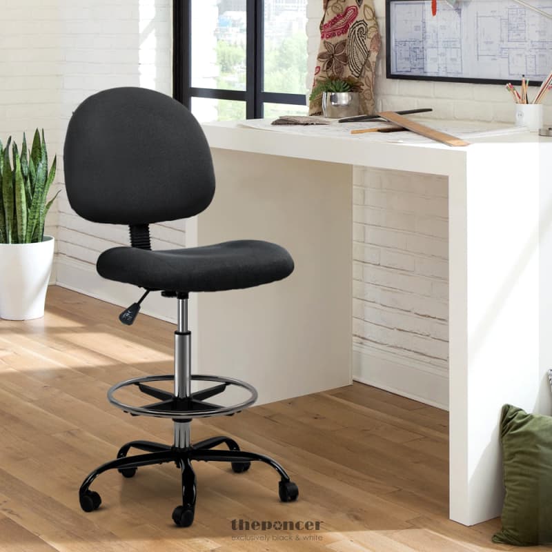 ARTISS OFFICE CHAIR DRAFTING STOOL FABRIC CHAIRS BLACK