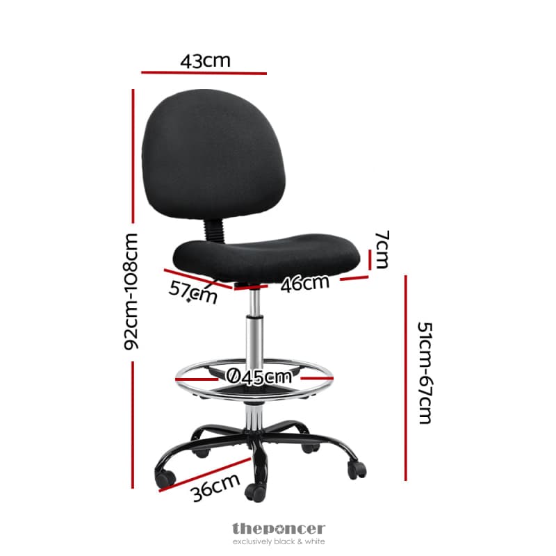 ARTISS OFFICE CHAIR DRAFTING STOOL FABRIC CHAIRS BLACK