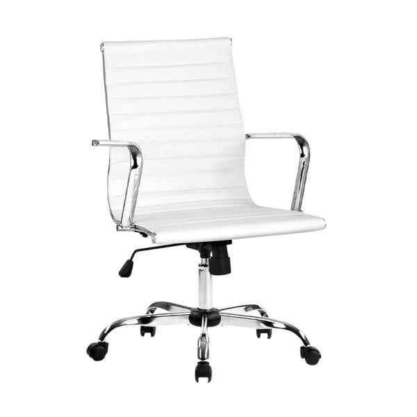 ARTISS OFFICE CHAIR PU LEATHER MID BACK WHITE