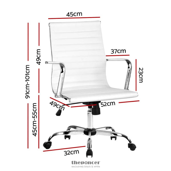 ARTISS OFFICE CHAIR PU LEATHER MID BACK WHITE