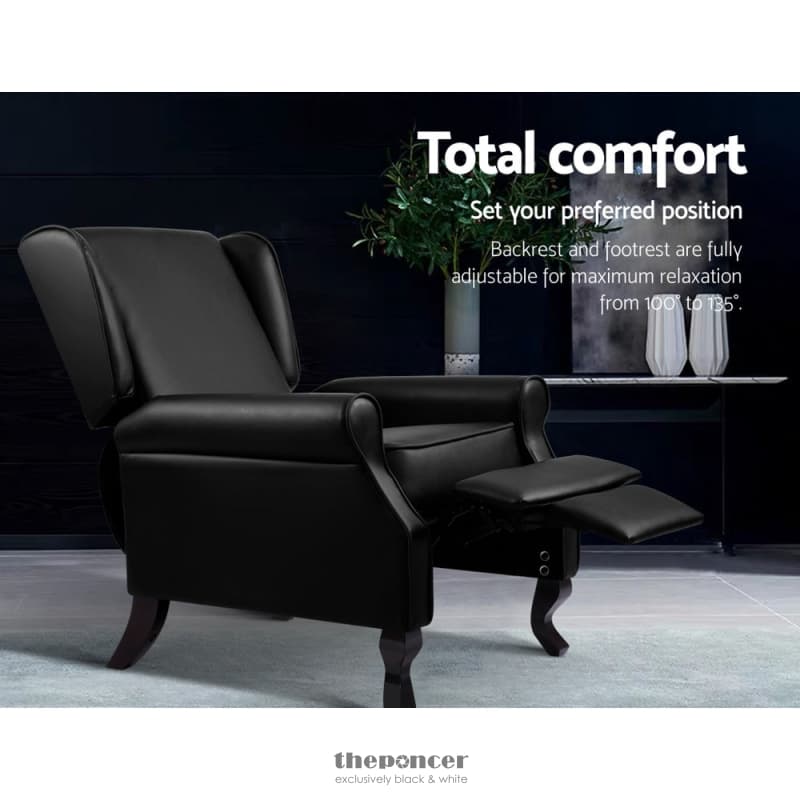 ARTISS RECLINER ARMCHAIR BLACK FAUX LEATHER DOMINI