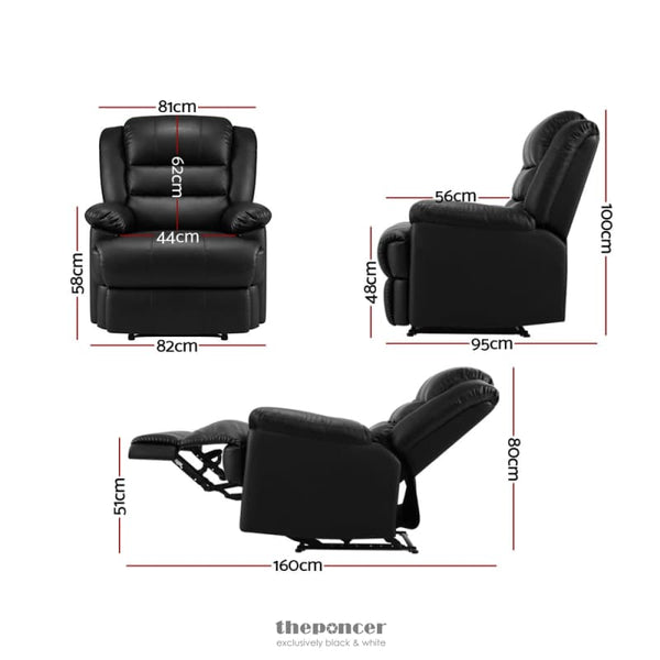 ARTISS RECLINER CHAIR LEATHER BLACK CISSY