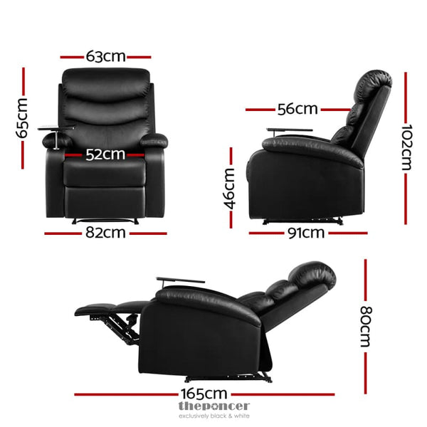 ARTISS RECLINER CHAIR LEATHER BLACK TRAY TABLE ERIKA