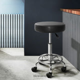 ARTISS ROUND SALON STOOL BLACK PU SWIVEL BARBER HAIR DRESS