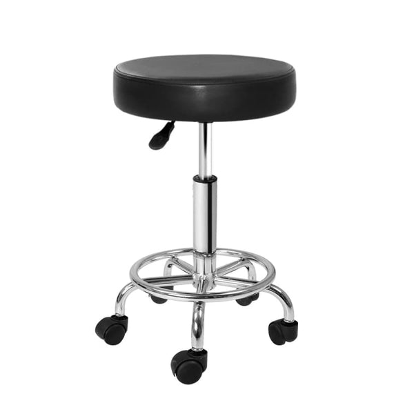 ARTISS ROUND SALON STOOL BLACK PU SWIVEL BARBER HAIR DRESS