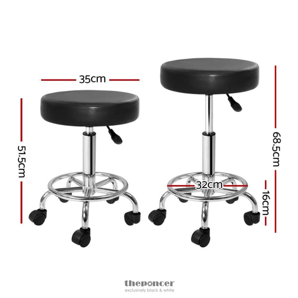 ARTISS ROUND SALON STOOL BLACK PU SWIVEL BARBER HAIR DRESS