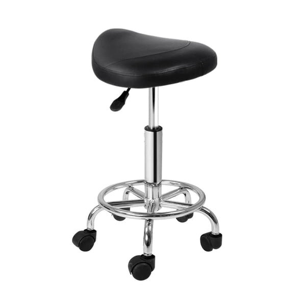 ARTISS SADDLE SALON STOOL BLACK PU SWIVEL BARBER HAIR DRESS