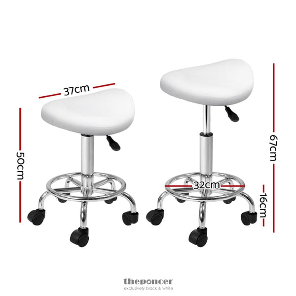 ARTISS SADDLE SALON STOOL WHITE PU SWIVEL BARBER HAIR DRESS