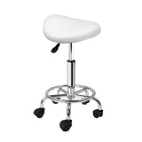 ARTISS SADDLE SALON STOOL WHITE PU SWIVEL BARBER HAIR DRESS