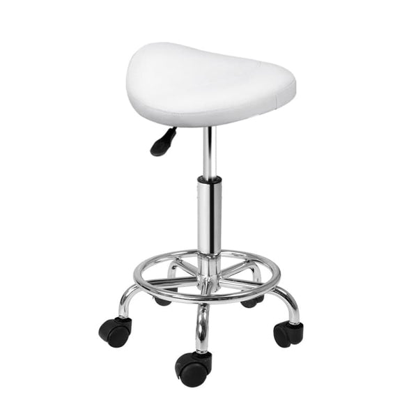 ARTISS SADDLE SALON STOOL WHITE PU SWIVEL BARBER HAIR DRESS