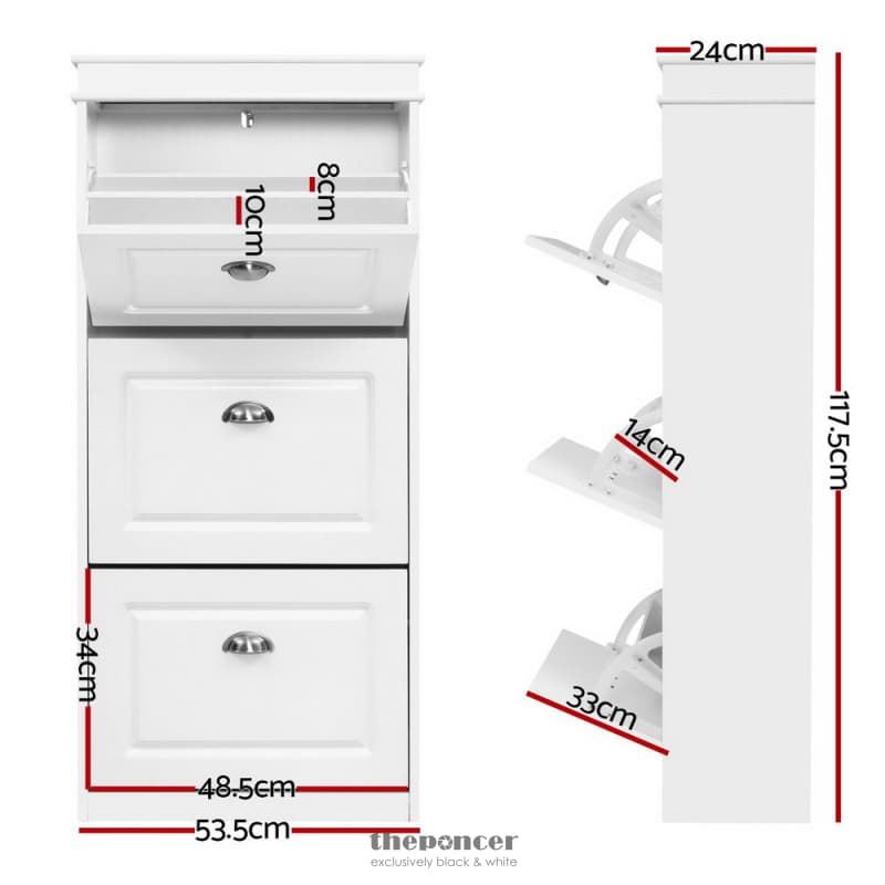 ARTISS SHOE CABINET 18 PAIRS 3-TIER WHITE SENA