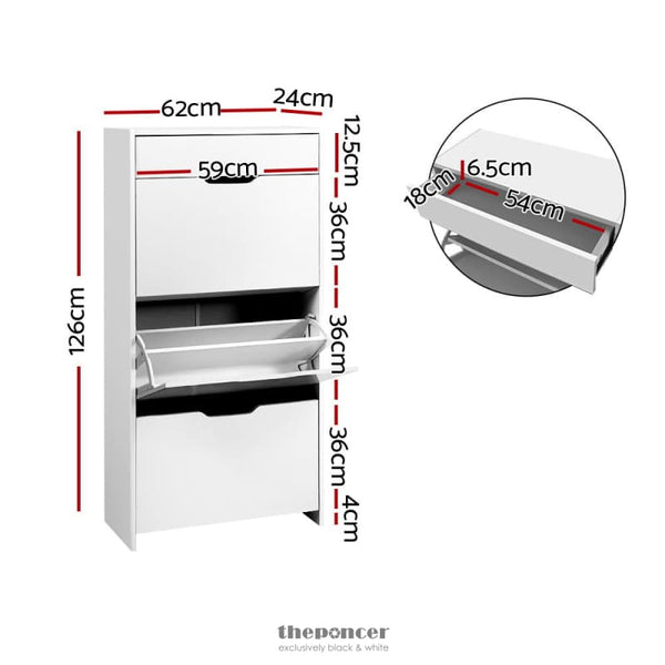 ARTISS SHOE CABINET 3 TIER SHOES STORAGE DRAWER HIGH GLOSS