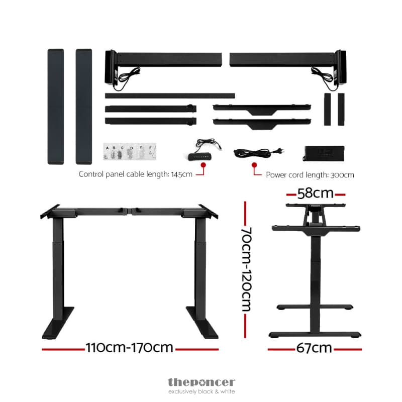 ARTISS STANDING DESK MOTORISED DUAL MOTOR BLACK 120CM