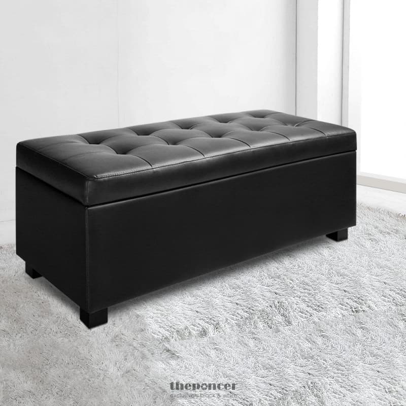 ARTISS STORAGE OTTOMAN BLANKET BOX 97CM LEATHER BLACK