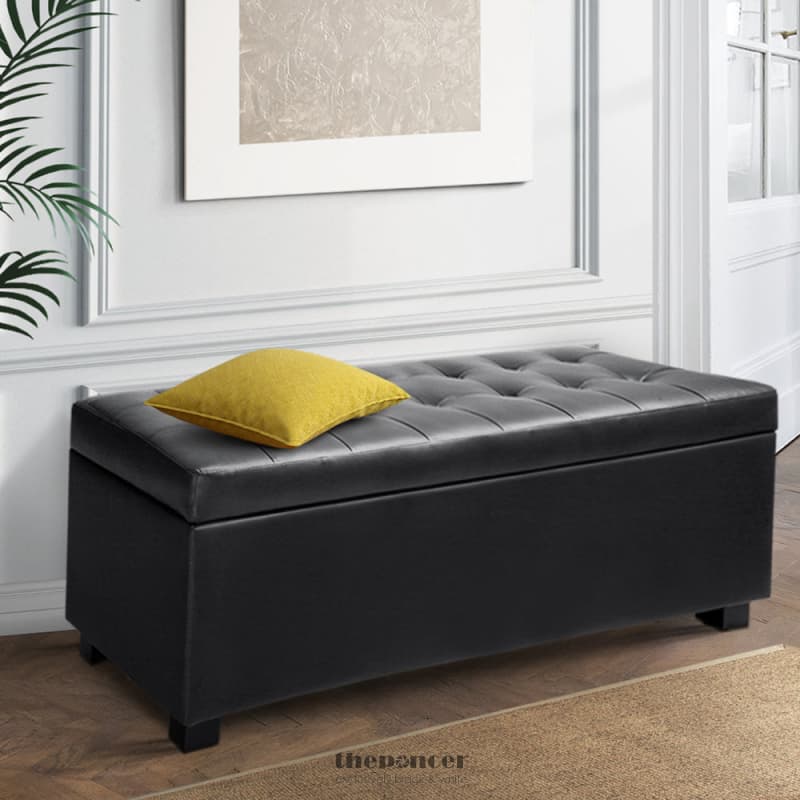 ARTISS STORAGE OTTOMAN BLANKET BOX 97CM LEATHER BLACK