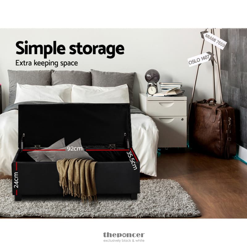 ARTISS STORAGE OTTOMAN BLANKET BOX 97CM LEATHER BLACK