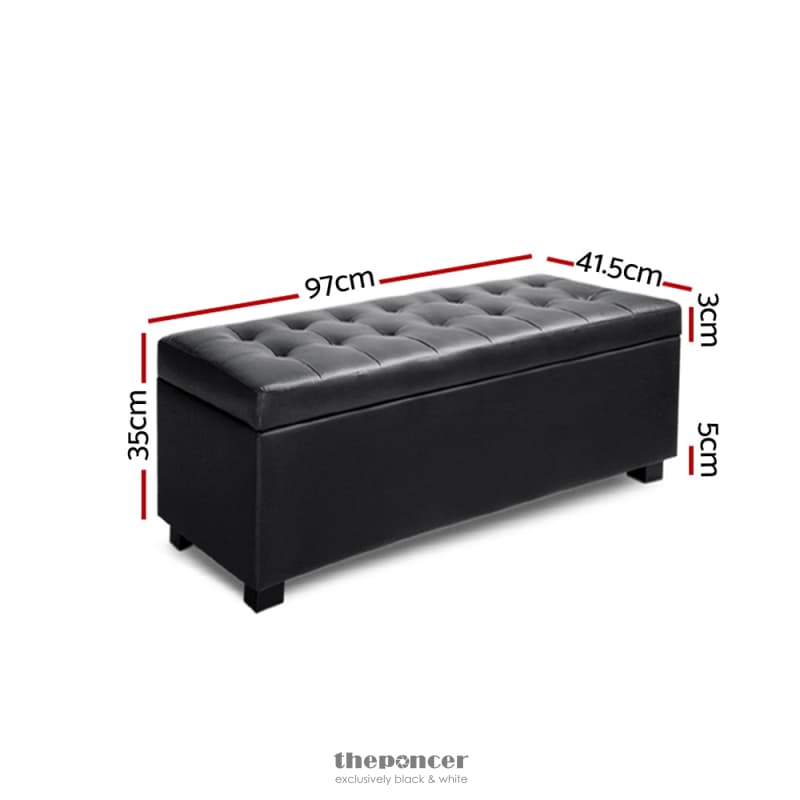 ARTISS STORAGE OTTOMAN BLANKET BOX 97CM LEATHER BLACK