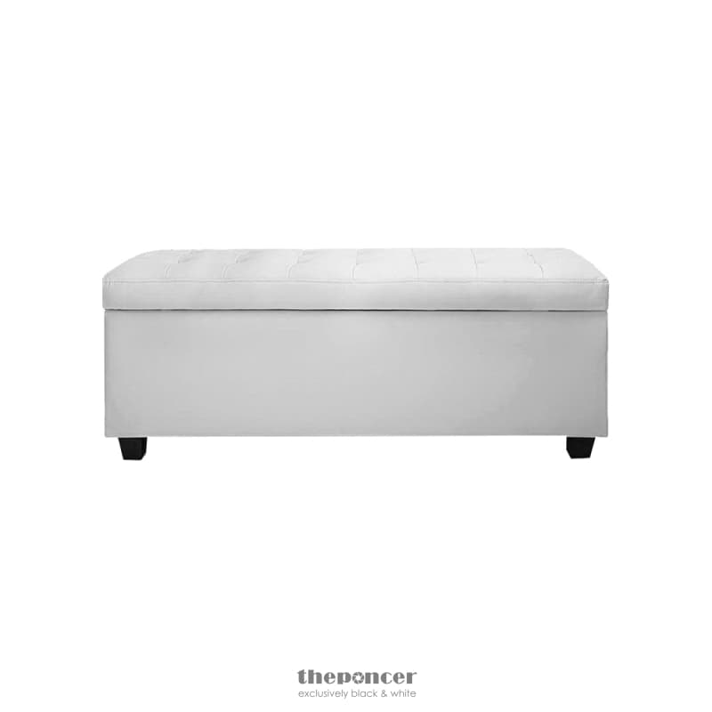 ARTISS STORAGE OTTOMAN BLANKET BOX 97CM LEATHER WHITE