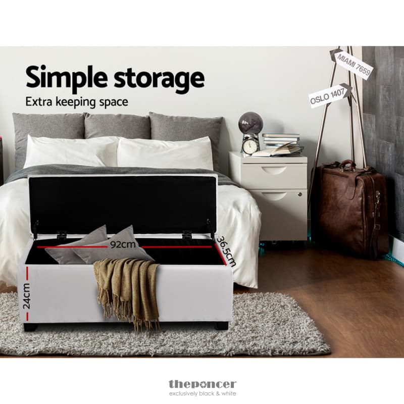 ARTISS STORAGE OTTOMAN BLANKET BOX 97CM LEATHER WHITE