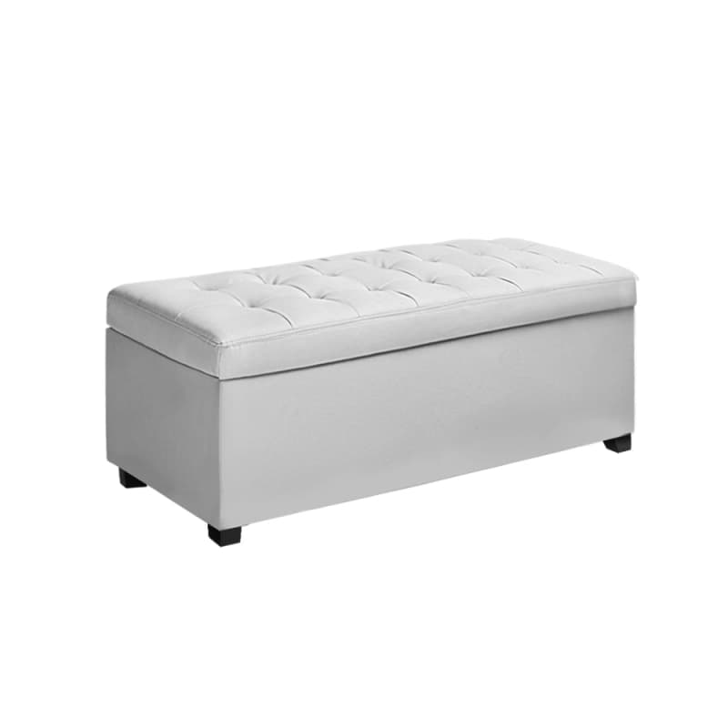 ARTISS STORAGE OTTOMAN BLANKET BOX 97CM LEATHER WHITE