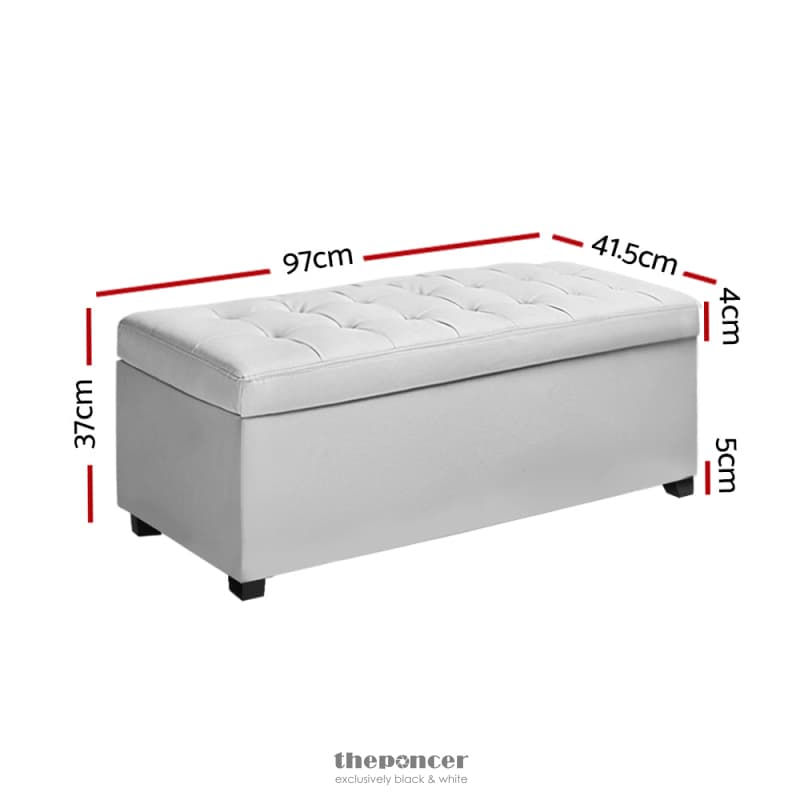 ARTISS STORAGE OTTOMAN BLANKET BOX 97CM LEATHER WHITE