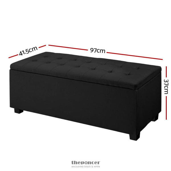 ARTISS STORAGE OTTOMAN BLANKET BOX 97CM LINEN BLACK