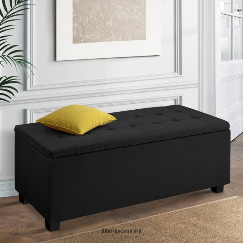 ARTISS STORAGE OTTOMAN BLANKET BOX 97CM LINEN BLACK