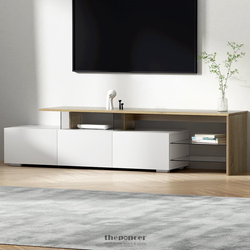 ARTISS TV CABINET ENTERTAINMENT UNIT 180CM WOOD WHITE JAMES