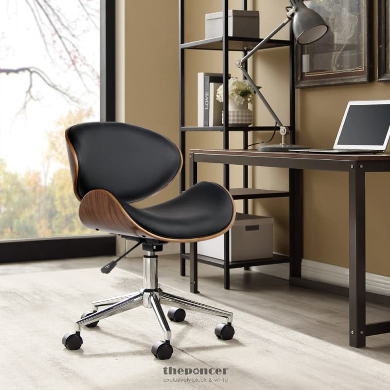 ARTISS WOODEN OFFICE CHAIR LEATHER SEAT BLACK