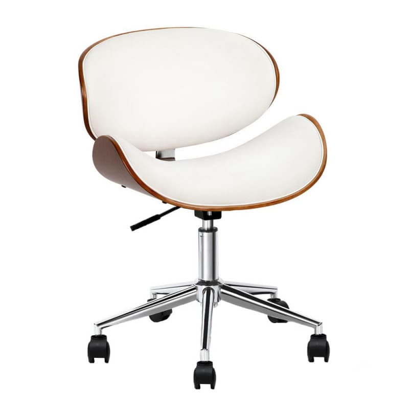 ARTISS WOODEN OFFICE CHAIR LEATHER SEAT WHITE