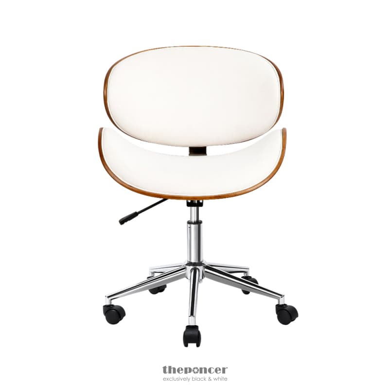 ARTISS WOODEN OFFICE CHAIR LEATHER SEAT WHITE