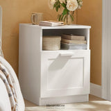 BEDSIDE TABLE SHELF DRAWER WHITE