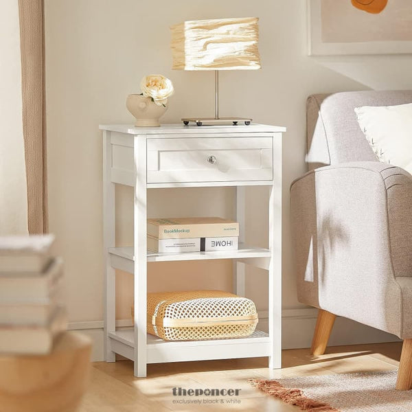 BEDSIDE TABLE WITH DRAWER SHELVES