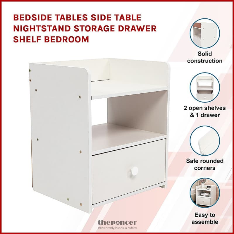 BEDSIDE TABLES SIDE TABLE NIGHTSTAND STORAGE DRAWER SHELF