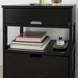 BLACK BEDSIDE TABLE WITH 2 DRAWERS