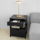 BLACK BEDSIDE TABLE WITH 2 DRAWERS
