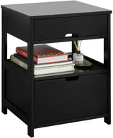 BLACK BEDSIDE TABLE WITH 2 DRAWERS